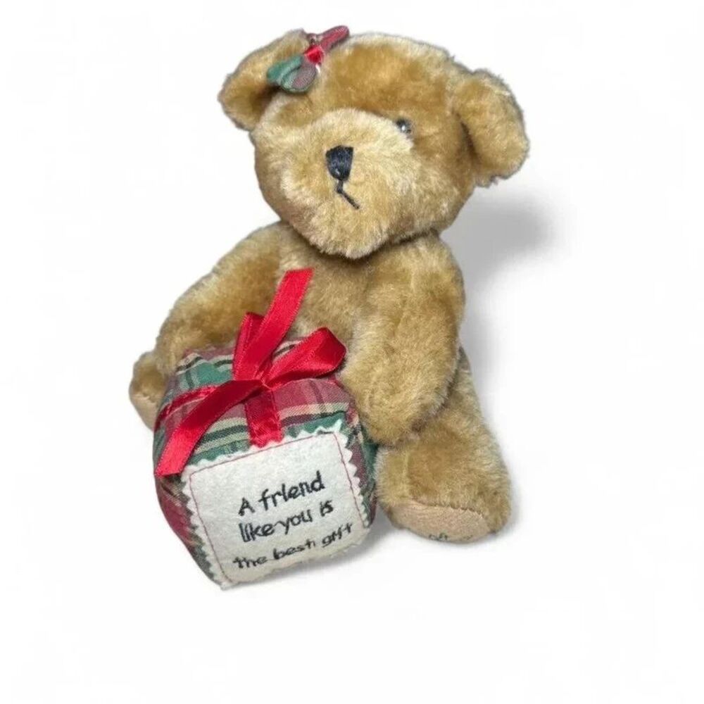 VTG Terrys Village Small Bear Holding Present Plush Toy Festive Cottagecore